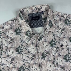7Diamonds 4‎ Way Stretch Shirt Mens Large Gray Floral Short Sleeve